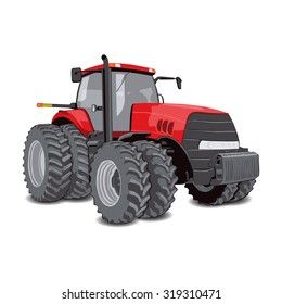 Farm tractor with big wheels. Isolated vector illustration on white.