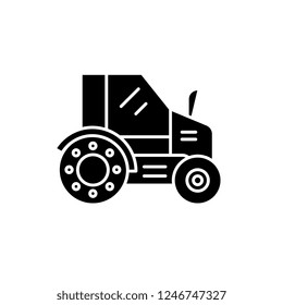 Farm tractor black icon, vector sign on isolated background. Farm tractor concept symbol, illustration 