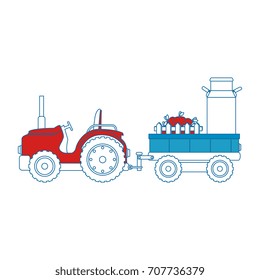Farm tractor with carriage transport milk and apples