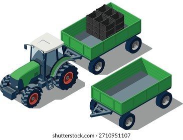 Trator agrícola com reboque vazio