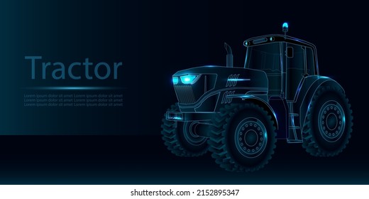 Farm Tractor Concept. 3d vector illustration in wireframe style. The layers of visible and invisible lines are separated. Technology background for smart farming or agriculture template.