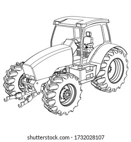 Farm Tractor concept in outline. Machines for the farm work.