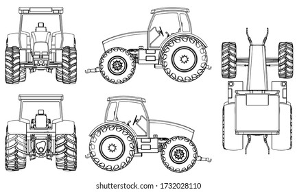 Farm Tractor Concept Outline Machines Farm Stock Vector (Royalty Free ...