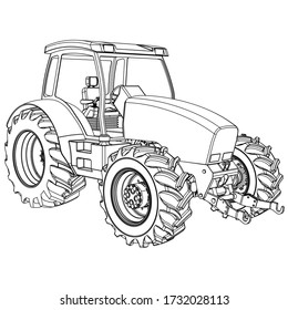 Farm Tractor concept in outline. Machines for the farm work.