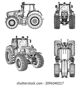 Farm Tractor concept in outline. Machines for the farm work.