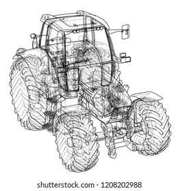 Farm Tractor Concept. Vector rendering of 3d. Wire-frame style. The layers of visible and invisible lines are separated