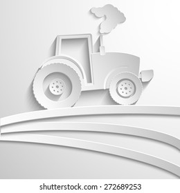 farm tractor cut paper design background. Vector