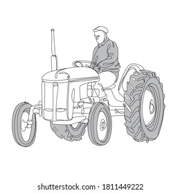 farm tractor driver line drawing vector for farming