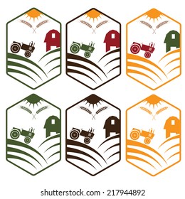 farm with tractor emblems set