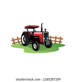 farm tractor and excavation illustration logo vector