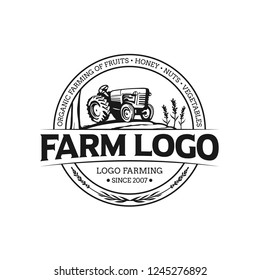 Farm Tractor And Field Illustration Logo Template