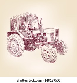 Farm tractor  hand drawn  vector illustration  realistic sketch