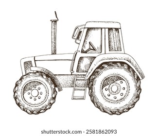 Farm tractor hand drawn vector illustration