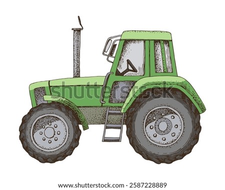 Similar – Image, Stock Photo Farmer on retro tractor. Hand drawn retro styled illustration