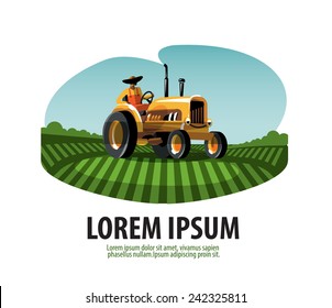 Farm. Tractor and Harvest. Logo, icon, emblem, template