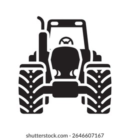 Farm tractor icon for agriculture industry heavy machinery and rural farming vehicle for cultivating land and harvesting crops in the field vector solid glyph icon
