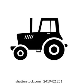 Farm tractor icon. Black silhouette. Side view. Vector simple flat graphic illustration. Isolated object on a white background. Isolate.