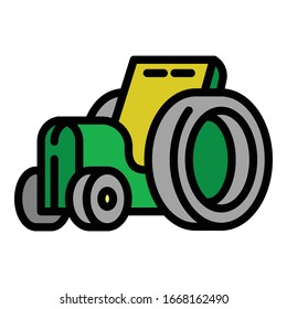 Icono de tractor de granja. Icono del vector del tractor de granja de esquema para el diseño web aislado en fondo blanco