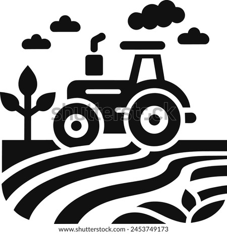 Farm Tractor icon, simple and clean track icon with land, Farming and agriculture concept. Harvester trucks, tractors.