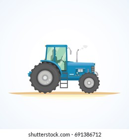 Farm tractor icon vector illustration. Heavy agricultural machinery for field work.
