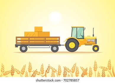 Farm tractor icon vector illustration. Heavy agricultural machinery for field work.