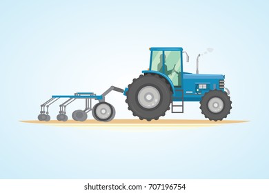 Farm tractor icon vector illustration. Heavy agricultural machinery for field work.