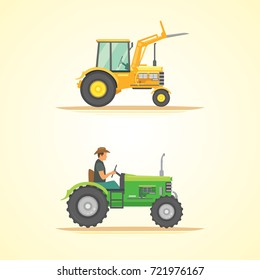 Farm tractor icon vector illustration. Heavy agricultural machinery for field work.