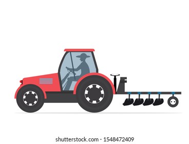 Farm tractor isolated on white background.Heavy agricultural machinery for field work.icon vector illustration. 