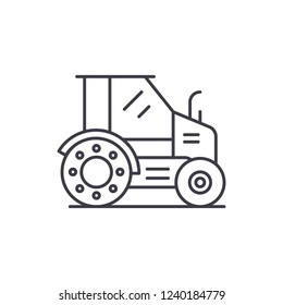 Farm tractor line icon concept. Farm tractor vector linear illustration, symbol, sign