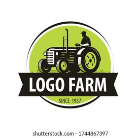 Farm tractor logo. Agriculture, farming vector illustration