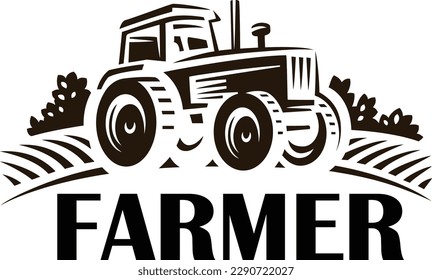 

Farm tractor logo design. Tractor logo for agricultural farming. Farm tractor logo design template