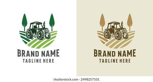 Farm tractor logo design. Tractor logo for agricultural farming. Farm tractor logo design template