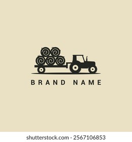 Farm Tractor logo. Tractor pulling a trailer loaded with bales of hay symbol icon vector graphic illustration template