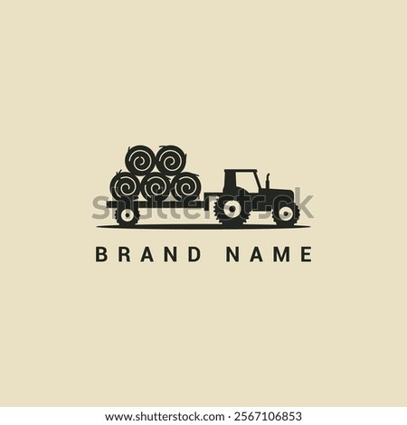 Farm Tractor logo. Tractor pulling a trailer loaded with bales of hay symbol icon vector graphic illustration template