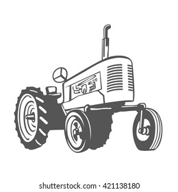 Farm Tractor Monochrome Design Isolated. Vector Illustration