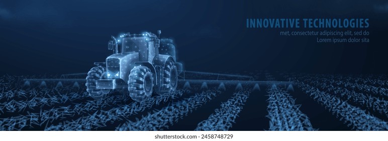 Farm tractor on irrigation. Crop cultivation, Soy plantation, Farmer agronomy, Agriculture industry, Fertilizer spray, Development of agriculture, Soybean production, Pesticide application concept