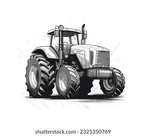 Farm tractor retro sketch. Agricultural machinery vector illustration