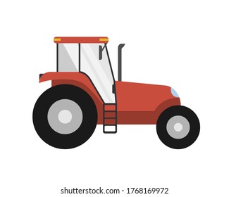 Farm Tractor, Side View, Flat Vector Illustration