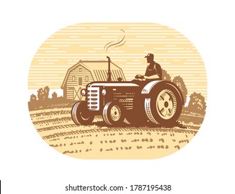 Farm tractor sketch. Agricultural industry, farming concept