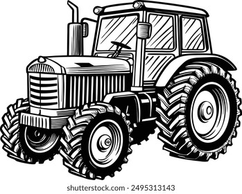 farm tractor vector hand drawn sketch illustration