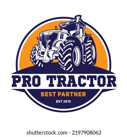 Ilustración vectorial de Farm Tractor, perfecta para el diseño del logotipo de la Compañía de Alquiler de Equipos y la Granja