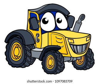 Farm tractor vehicle cartoon character mascot illustration