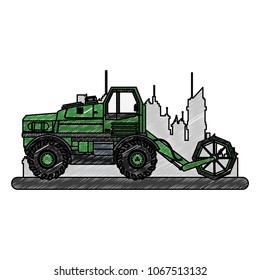 Farm tractor vehicle at city scribble