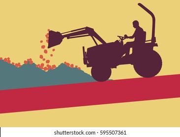 Farm tractor with worker inside cabin working in field vector background