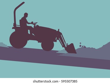 Farm tractor with worker inside cabin working in field vector background