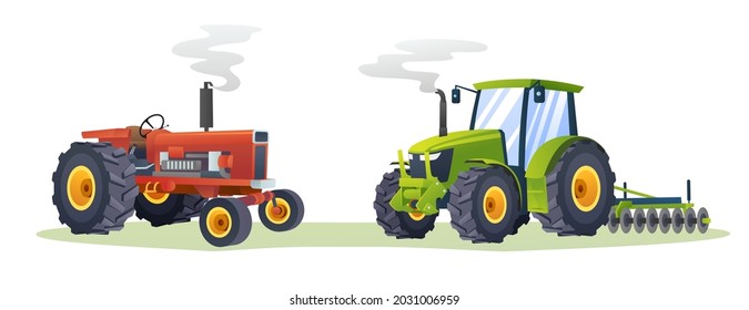 Farm tractors collection isolated illustration