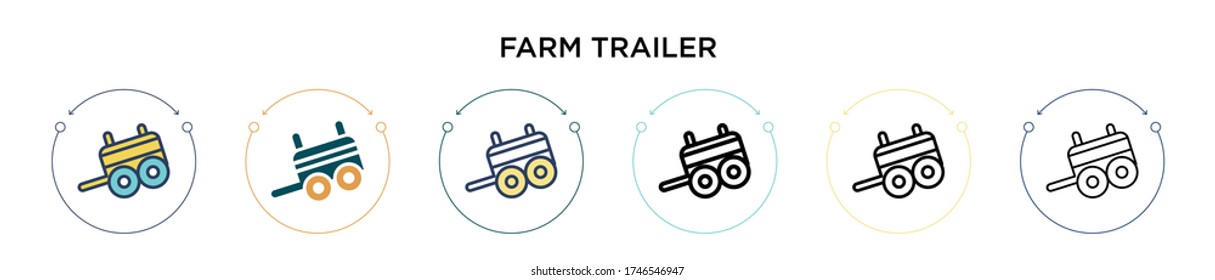 Farm trailer icon in filled, thin line, outline and stroke style. Vector illustration of two colored and black farm trailer vector icons designs can be used for mobile, ui, web