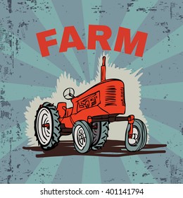 Farm Traktor Grunge Illustration T-shirt Print Design Vector illustration