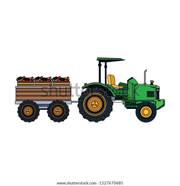 farm truck with fruit load over white\
background, vector\
illustration