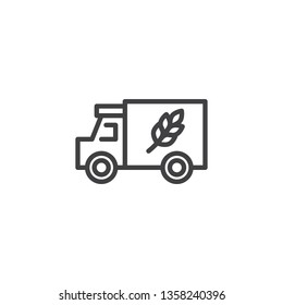 Farm truck line icon. linear style sign for mobile concept and web design. Bread delivery truck outline vector icon. Agriculture symbol, logo illustration. Pixel perfect vector graphics